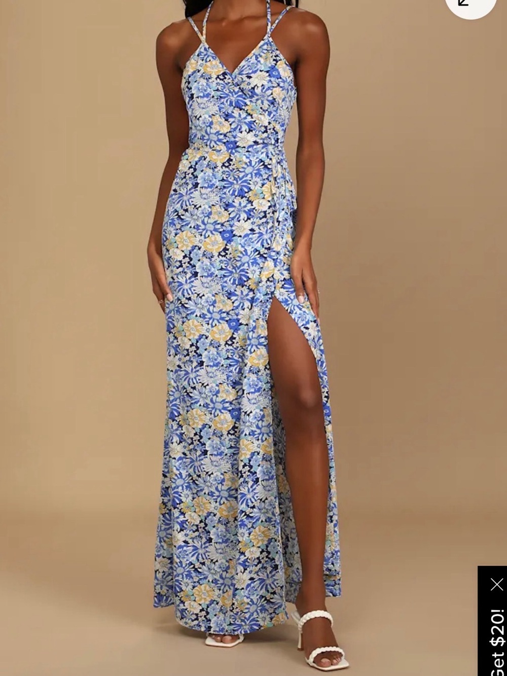 Lulus Here to be Happy blue floral print wrap maxi dress. Small.